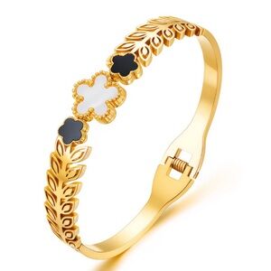 Elegant Gold Flower Bracelet 18k Gold Plated Steel